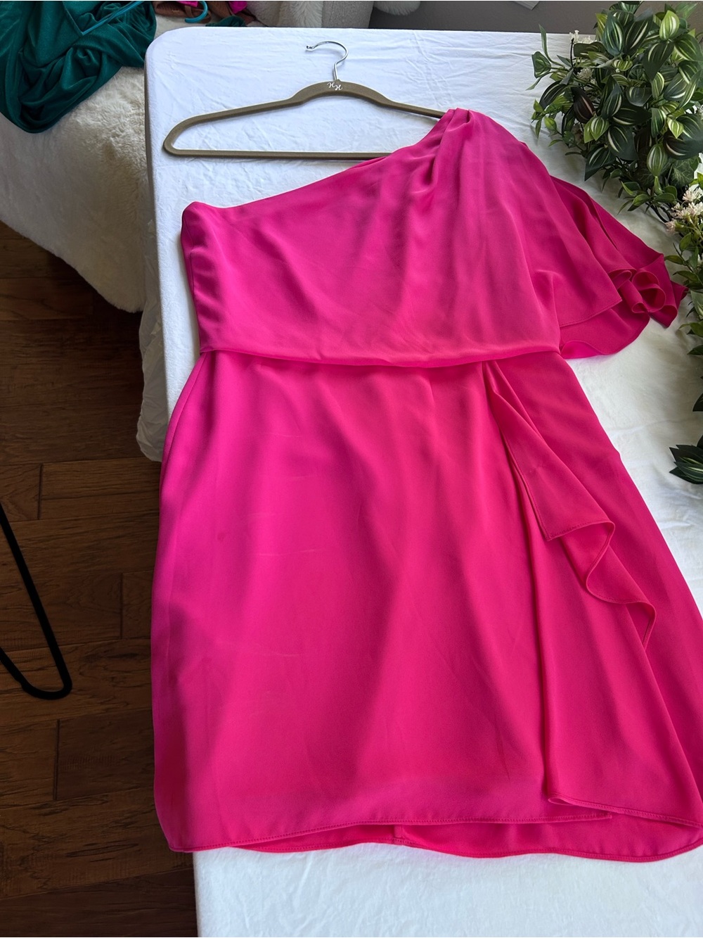 BCBGMaxAzria One-Shoulder Hot Pink Cocktail Dress